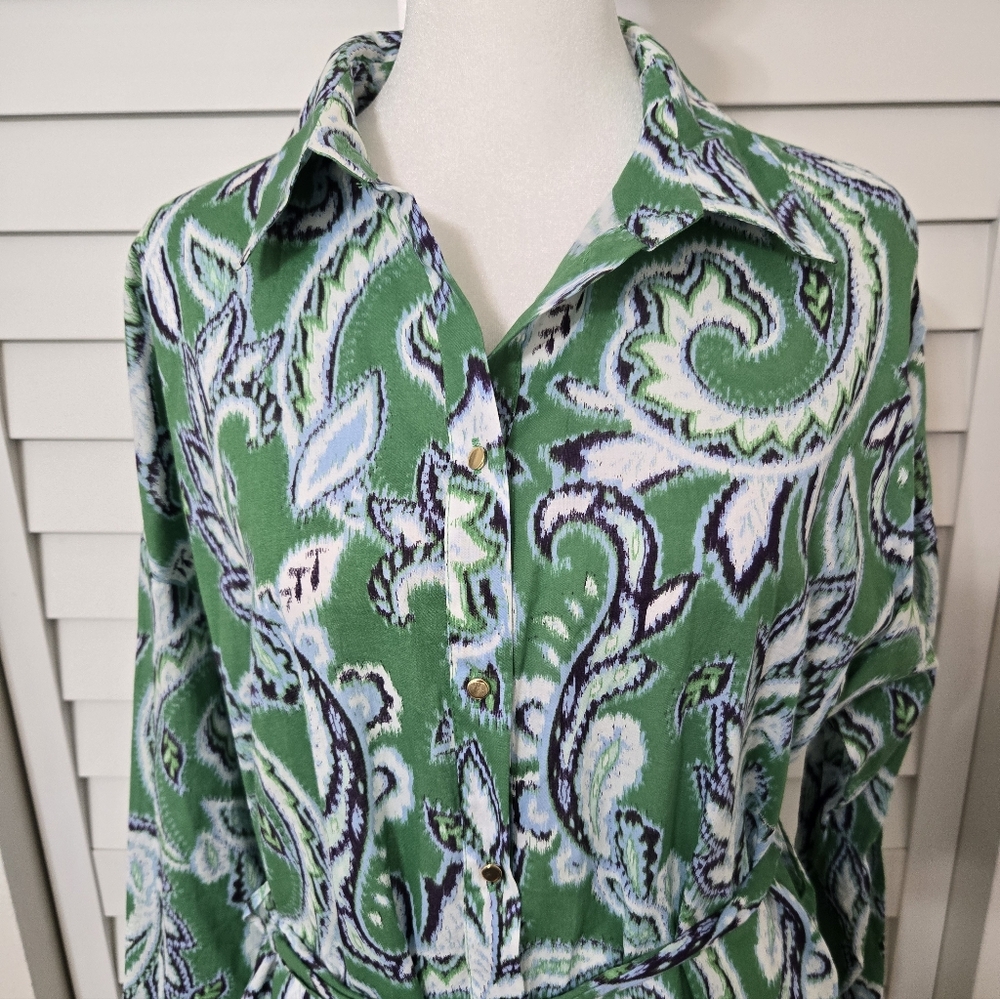 ZARA Spring Collection 2022 Blue / Green Printed Shirt Mini Dress Size L - Picture 7 of 14